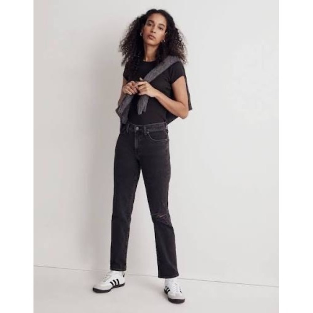Madewell The Perfect Vintage‎ Straight Leg Jeans Washed Black Raw Hem High Rise
